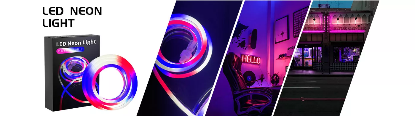 RED & WHITE & BLUE LED NEON STRIP LIGHT KIT